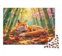 Forest Red Fox 1000 Piece Jigsaw Puzzle Paper for Adults Autumn Bamboo Grove Relaxing Focus Home Decor 70x50cm/1000pcs
