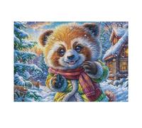 Forest Red Panda 300 Piece Jigsaw Puzzle for Adults Winter Snow Cabin Kitchen Wall Decor Art Project Precision Cut Great Gift for Art Lovers 300 PCS