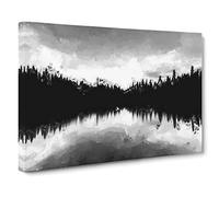 Forest Reflecting On A Lake Canvas Print | Gallery Wrapped 30mm Frame Wall Art | 24x16 inches | Ready to Hang | Abstract Landscape Picture | Living Room Bedroom Lounge Office