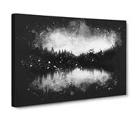 Forest Reflecting On A Lake Paint Splash Canvas Print | Gallery Wrapped 30mm Frame Wall Art | 24x16 inches | Ready to Hang | Modern Landscape Picture | Living Room Bedroom Lounge Office