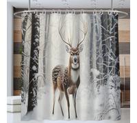 Forest Reindeer Shower Curtain 150 * 180cm, Animal Realism Curtain for Wet Room Waterproof Fabric Bathroom Curtains for Shower Bath with Hooks, Brown