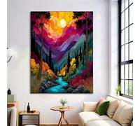 Forest River Canvas Painting, Sun Glass Painting Wall Art, 31X47In - Orange Red, Unframed, Poster Canvas Painting - Living Room Bedroom Kitchen Office Dining Room Decorative