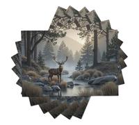 Forest River Deer Placemats Set of 2, Vintage Animals Cotton Linen Washable Table Mat, Available Non-slip Heat Resistant Placemats for Kitchen Dinning Restaurant, Brown Place Mats for Table, 45x30cm