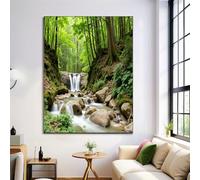 Forest River Pictures For Living Room | 60X80Cm Prints For Walls | Canvas Wall Art For Hallway Stairs | Room Decor | Unframed Posters | Emerald Green Artwork (Natural Plants)