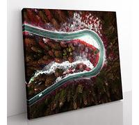 Forest Road in Alpe di Siusi Italy in Abstract Modern Canvas Wall Art Print Ready to Hang, Framed Picture for Living Room Bedroom Home Office Décor, 50x50 cm (20x20 Inch)