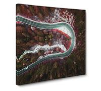 Forest Road in Alpe di Siusi Italy in Abstract Modern Canvas Wall Art Print Ready to Hang, Framed Picture for Living Room Bedroom Home Office Décor, 20x20 Inch (50x50 cm)