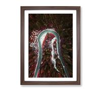 Forest Road In Alpe Di Siusi Italy In Abstract Modern Framed Wall Art Print, Ready to Hang Picture for Living Room Bedroom Home Office Décor, Walnut A3 (34 x 46 cm)