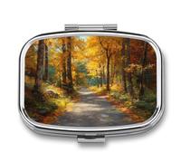 Forest Road in Autumn Pill Box 2 Compartment Portable Medicine Pill Case Travel Pill Organizer for Pocket Purse