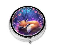 Forest Rose Fox Round Pill Box with 3 Compartments, Mini Metal Pill Organizer for Purse or Pocket, Lightweight Portable for Daily Use Gifts Travel