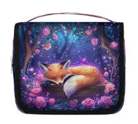 Forest Rose Fox Travel Toiletry Bag with Hanging Hook, Waterproof Hanging Makeup Organizer Portable Cosmetic Bag for Women & Men Travel Essentials Accessories