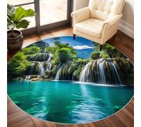Forest Round Rug 100cm, Waterfall Forest Area Rugs for Bedroom, Small Natural Landscape Round Rug, Washable Anti-slip Circle Rugs for Kids Room Game Room Coffee Table Home Decor & Gifts