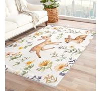 Forest Rug for Kids - Cute Deer Rug, Botanical Flower Rugs for Living Room Bedroom, Washable Non Slip Soft Small Carpet, Patterned Area Rugs & Home Decor 40x60 cm