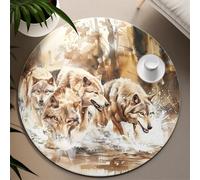 Forest Scene Round Rug Wolf Crossing the River Fluffy Non-Slip Washable Carpet for Living Room Bedroom Porch Dorm Decor Floor Mat 90cm