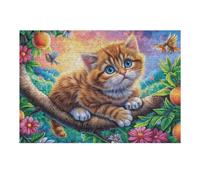 Forest Shadow Tabby Cat 300 Piece Complete Jigsaw Puzzle Set Woods Leaf Meadow Teens Beginners Educational Challenge Puzzle Fans Group Play Anniversary Creativity & Gift Giving 300 PCS