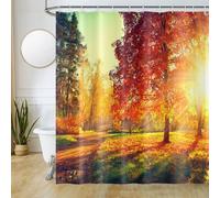Forest Shower Curtain, Uiiooazy Yellow Fallen Leaves Autumn Sunset Sunlight Bath Curtain Mildew and Mould Proof Waterproof Polyester Fabric Washable Shower Curtain with 12 Hooks for Bathroom 180x220cm