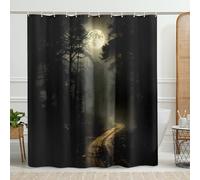 Forest Shower Curtain with 12 Hooks Night View Under Moon Natural Landscape with Mystic Path to Misty Woodland Dark Green Gary Polyester Waterproof Washable Home Fabric Shower Curtain 62x72 Inch
