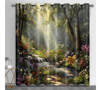 Forest Small Window Curtains, Sunshine Stream Short Curtain for Windows Natural Scenery Kitchen Window Curtains over Sink for Kitchen Laundry Room Loft, 28" x 54.3", 2 Panels