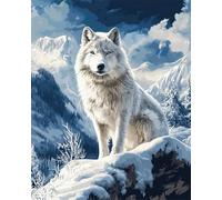Forest Snow Scene Relaxing Painting by Number Kit for Adults,Animal White Wolf,Paint by Numbers DIY Acrylic Oil Painting Kits Handmade Artwork Gift,16x20inch with Frame