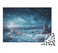 Forest Snowy Night Jigsaw Puzzles Puzzle for Adults Kids. 1000 Piece Snowman Impossible Challenge Toy Educational Game Home Decoration for Educational Games Gifts 1000pcs (75x50cm)