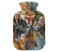 Forest Squirrel Fox Hot Water Bottles with Velvet Cover Warm Water Heat Bottles for Menstrual Cramps Pain Relief Small
