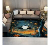 Forest Starry Sky 90x150cm Area Rug Cute Ghost and Bat Print Cozy Washable Low Pile Floor Mats for Nursery Room Bedroom Halloween Decor