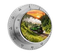 Forest Steam Car Kitchen Timer 60 Minute Visual Wind Up Timers Indoor Mechanical Timers with Magnetic Base Stainless Steel Timer for Home Cooking Time Management Tool