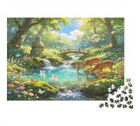Forest Stream Deer 1000 Piece Jigsaw Puzzle Paper for Adults Nature Woodland Scene Puzzle Game for Family Relaxing Home Decor Gift 70x50cm/1000pcs