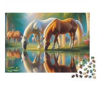 Forest Stream Drinking Horses 1000 Piece Jigsaw Puzzle 1000 Pieces Puzzle Game Paper for Adults Tranquil Natural Scenery Focus Boost Home Decor Relaxation 52x38cm/1000pcs