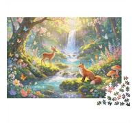 Forest Stream Jigsaw Puzzles 1000 Pieces Recycled Paper Deer And Fox Adult Jigsaws Developing Boy & Girl‘s Intelligence Educational Game for Family 52x38cm/1000pcs
