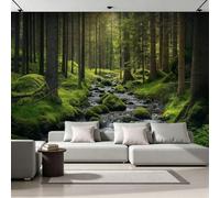 Forest Stream Photo Wallpaper for Bedroom Healing Natural Scenery 3D Small Wall Mural, Removable Peel and Stick Self-Adhesive Wall Decal for Boys Girls Living Room Office Decor 157"x 110" 9U1-9