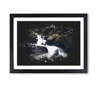 Forest Stream Vol.3 Paint Splash Modern Art Framed Wall Art Print, Ready to Hang Picture for Living Room Bedroom Home Office Décor, Black A4 (34 x 25 cm)
