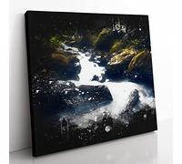 Forest Stream Vol.3 Paint Splash Modern Canvas Wall Art Print Ready to Hang, Framed Picture for Living Room Bedroom Home Office Décor, 35x35 cm (14x14 Inch)