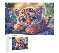 Forest Tiger Cub on Stone Path 1000 Piece Jigsaw Puzzle for Couples Home Puzzle Collaboration Strategic Thinking Gift for Romance 1000 PCS