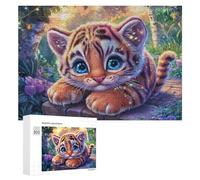 Forest Tiger Cub on Stone Path 300 Piece Jigsaw Puzzle for Couples Indoor Puzzle Challenge Logical Thinking Gift for Celebration 300 PCS