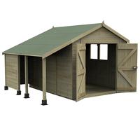 10' x 8' Forest Timberdale 25yr Guarantee Tongue & Groove Pressure Treated Double Door Apex Shed with Logstore (3.07m x 2.36m)