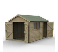 Forest Timberdale Apex Shed Combo - Double Doors 12' x 8' (Installed), Tongue & Groove Construction, Green Timber