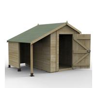 Forest Timberdale Apex Shed with Log Store, 6' x 8', Tongue and Groove Construction, Green, FGE493