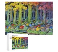 Forest Train Adult Puzzles Rural Night Light Jigsaw Puzzle Large Wooden Jigsaws-300 PCS,for Everyone for Men Women for Lovers Or Friends