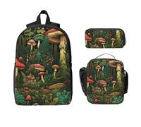 Forest Tree Backpack Set for Girls Boys with Lunch Bag Pencil Case Fairy Mushroom 3 Pieces School Bags Insulated Lunchbox Gifts for Women Men