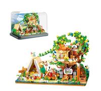Forest Tree House Building Blocks Set, 1860PCS Mountain Cabin Lighting Building Bricks Set, MOC Creative House Model DIY Toys, Tree House Building Toy Gift for Adults Teens(With a dust cover)