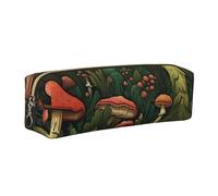 Forest Tree Pencil Case for Boys Girls Fairy Mushroom Leather Pen Pouch Holder for School Office Travel Portable Stationery Organizer Makeup Bag Gold Zip