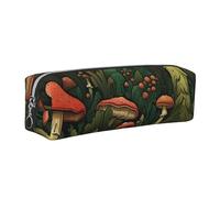 Forest Tree Pencil Case for Boys Girls Fairy Mushroom Leather Pen Pouch Holder for School Office Travel Portable Stationery Organizer Makeup Bag Silver Zip