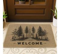 Forest Tree Welcome Doormat, Vintage Rustic Gray Indoor & Outdoor Entrance Decor, Non-Slip Absorbent Mat for Home, Easy Clean 29x17 Inch