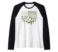 Forest Tree Wildlife Nature Outdoor American USA Flag Raglan Baseball Tee