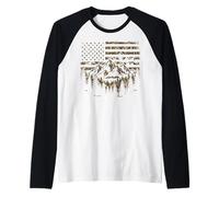 Forest Tree Wildlife Nature Outdoor Camo American USA Flag Raglan Baseball Tee