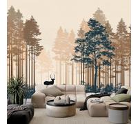 Forest Trees Deer Animal Wall Murals, Beige Large Mural Wallpaper Poster Picture - Non-Woven Premium Art Print Photo Wallpaper for Bedroom Living Room Room Decoration W300 x H210 cm