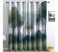 Forest Trees Grass Blackout Curtains, Hand-Painted Style Thermal Insulated & Noise Reducing Eyelet Panels for Bedroom, Super Soft Printed Curtains for Living Room 150 x 166 cm