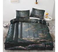 Forest Trees King Duvet Cover Set 3pcs, Woodland Animal Bedding Sets, Reversible Breathable Quilt Cover with 2 Pillowcases 50x75cm, Zipper Closure, Bedroom Decor