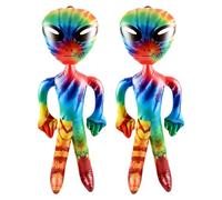 Forest & Twelfth 63” Jumbo Inflatable Alien Toy, Set of 2 Colorful Tie Dye Design Inflates for Kid’s Parties, Halloween, Party/Room Décor, Outer Space or Alien Theme Party