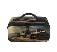 Forest Vintage Steam Train Travel Makeup Bag Portable Waterproof Pouch Open Flat Toiletry Bags Toiletries Cosmetics Traveling Organizer for Women Men